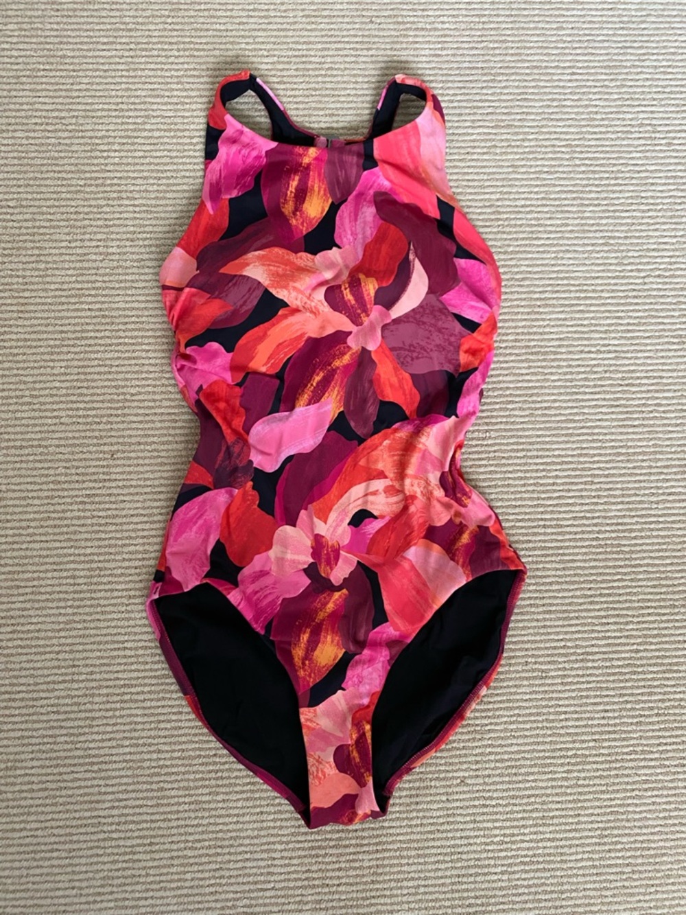 Athleta Floral One-Piece Swimsuit in Pink, Red and Black Women’s small